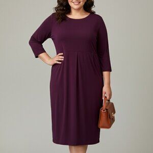 VKY & Co Sleek Plum Dress 3/4 Sleeve Round Neck 1X